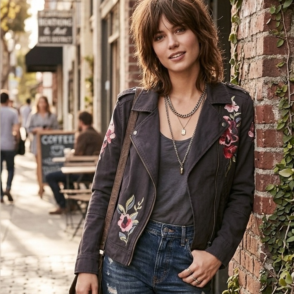 KENSIE Embroidered Asymmetrical Jacket Square Neck, Navy Blue
